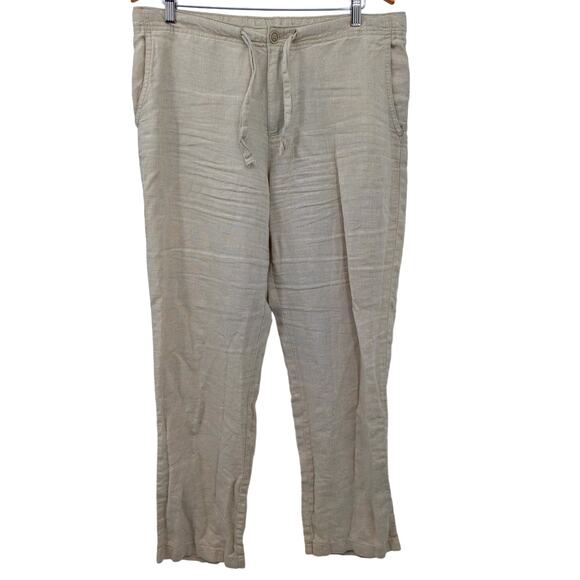 Women's 100% Linen Women's Tan Pants Size Large Drawstring by Ocean and Coast - Picture 1 of 4